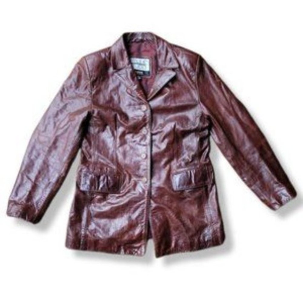 Pelle Studio Wilson The Leather Expert Women's Burgundy Button Front Coat Size L